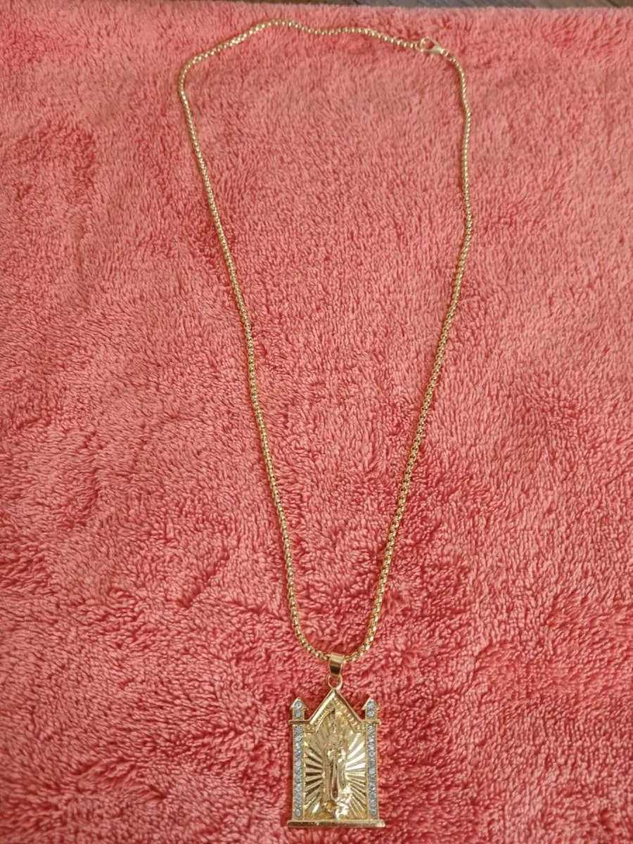 Our lady pendant and chain gold plated - Image 2
