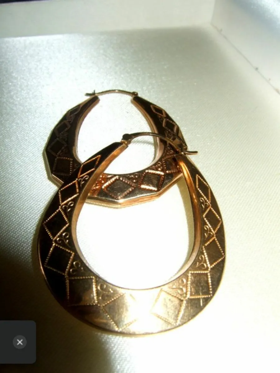 Vintage Hallmarked 9ct Large Hoop Earrings - Image 1