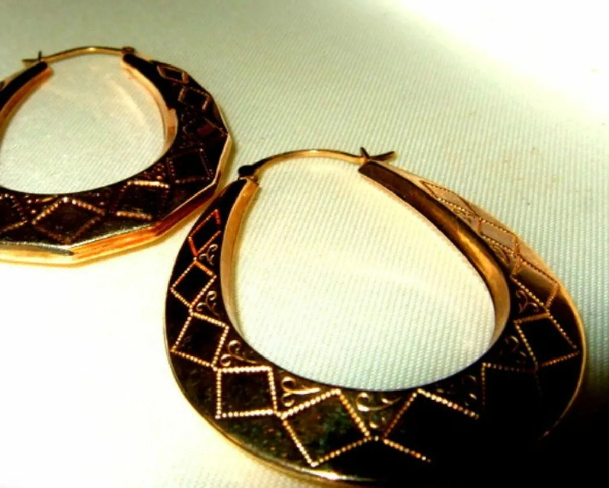 Vintage Hallmarked 9ct Large Hoop Earrings - Image 2