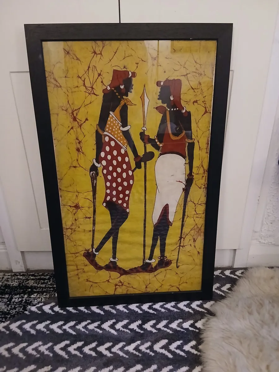 Beautiful Vintage African Batik Painting - Image 1