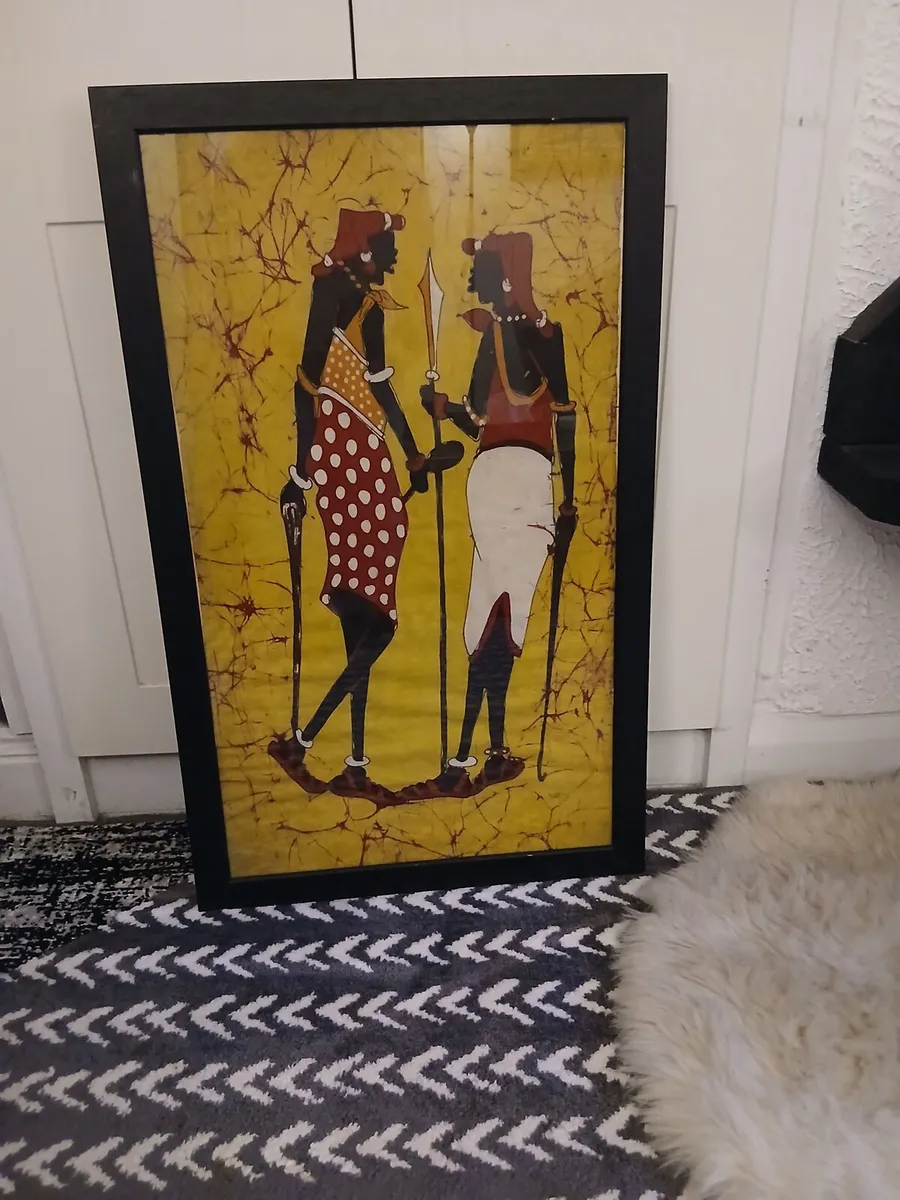 Beautiful Vintage African Batik Painting - Image 2