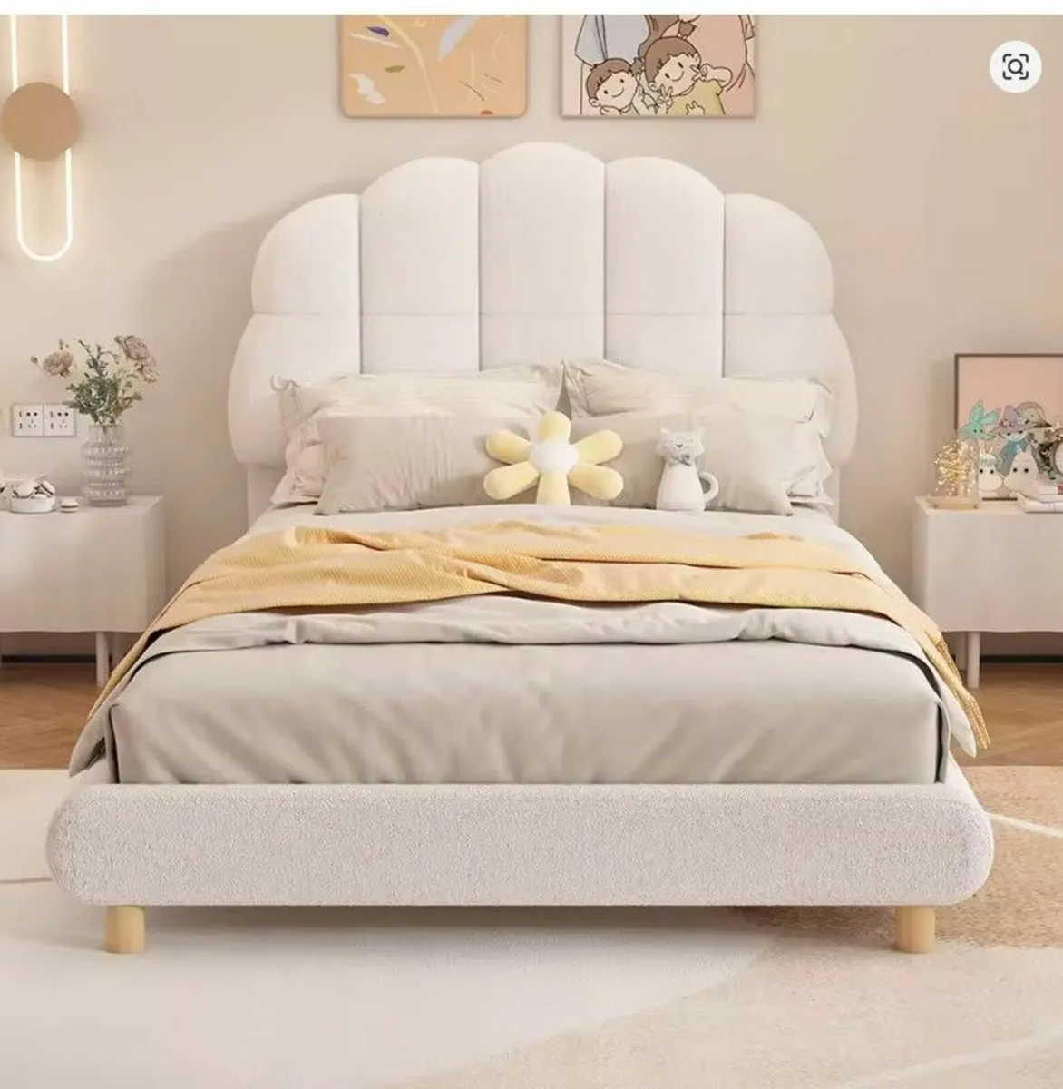 Single Bed Plush Upholstered with Flower Headboard - Image 1