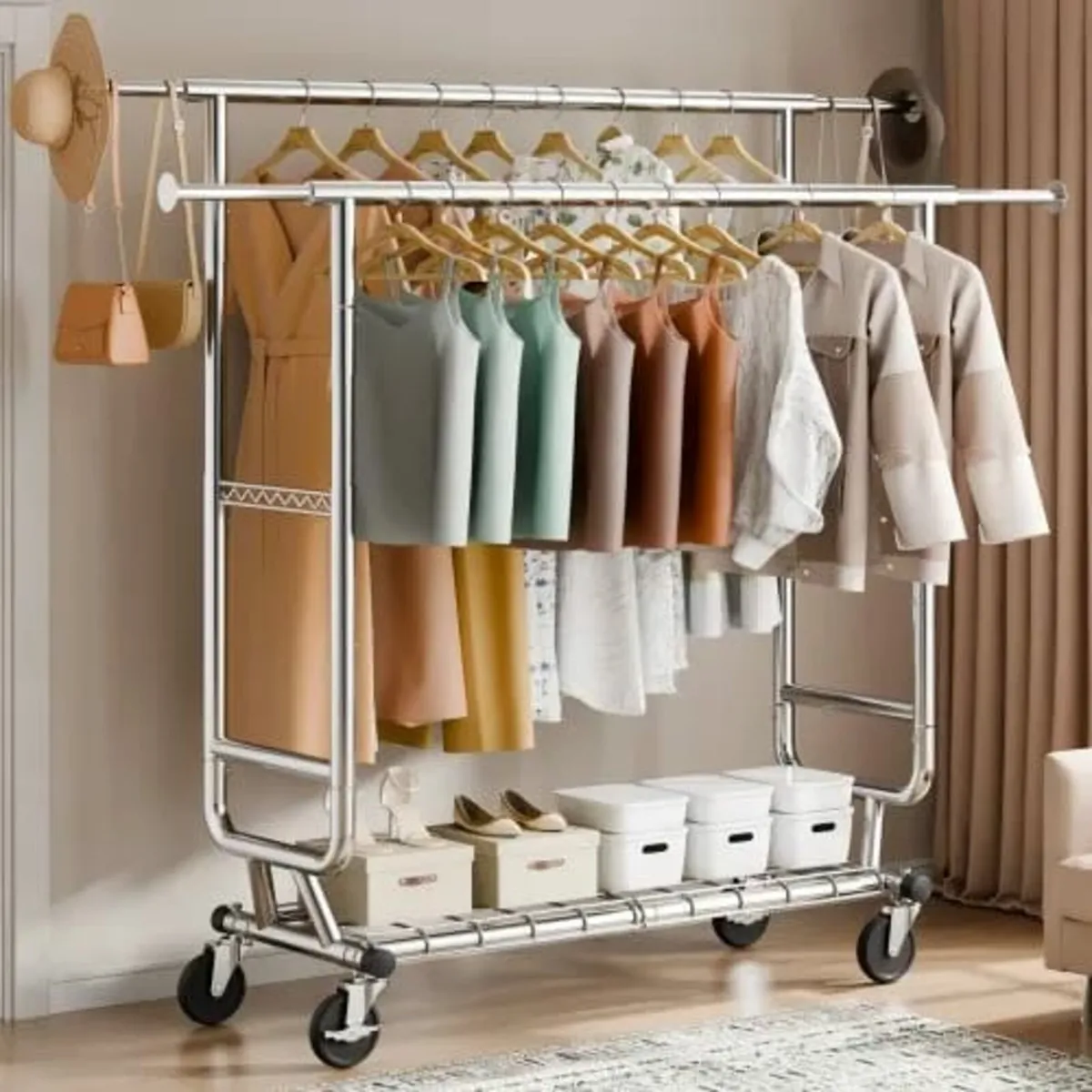 Heavy Duty Clothes Rack, Double Hanging Rod Clothi - Image 2