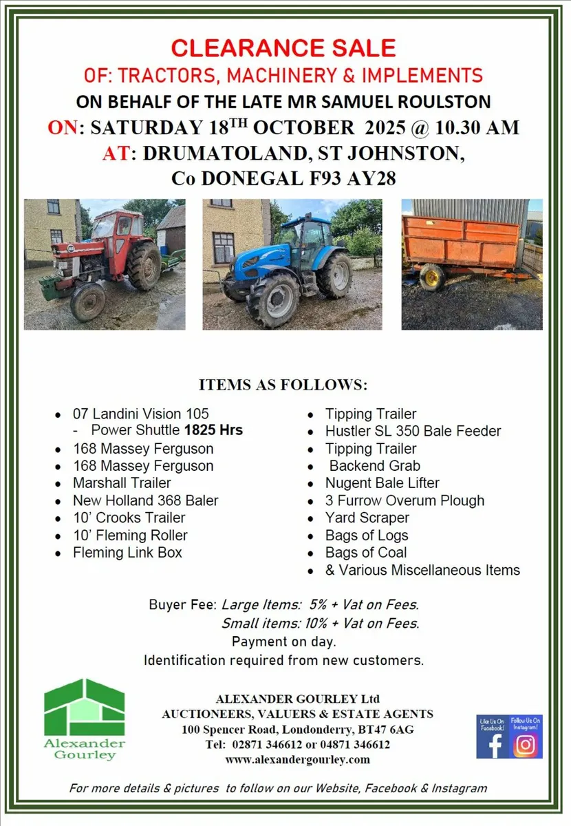 CLEARANCE SALE OF: TRACTORS, MACHINERY & IMPLEMENT