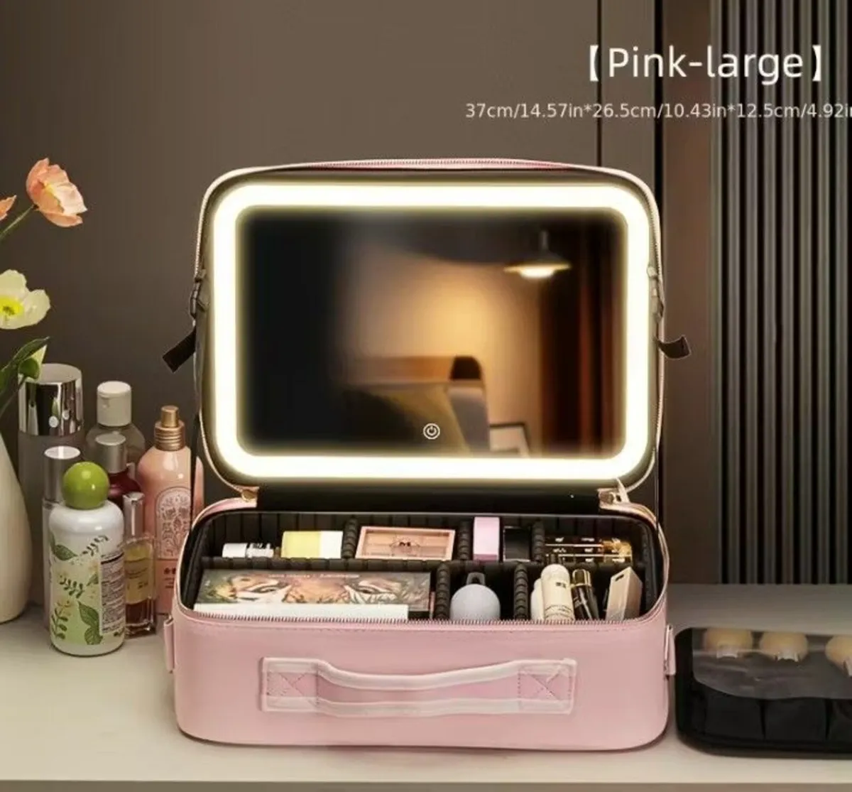 Large Makeup Travel Bag with LED Mirror – Black o - Image 2