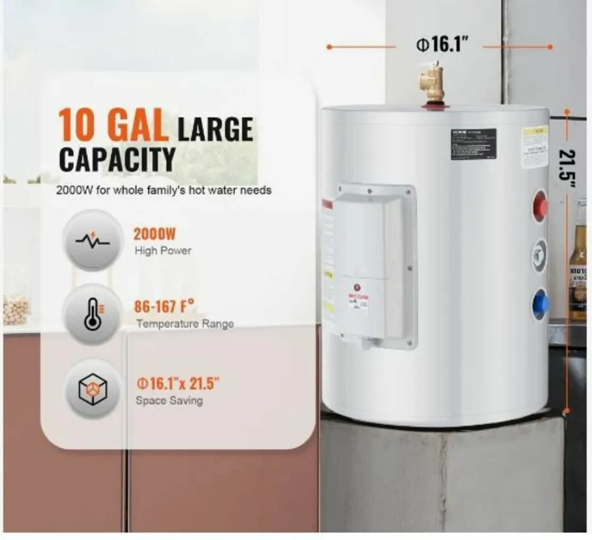 Electric Water Heater, 10 Gallon Tank - Image 2