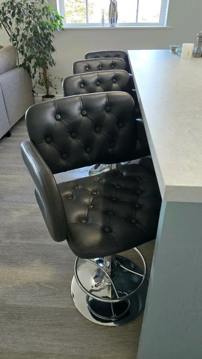 4 Grey Faux Leather Bar Stools - Image 1