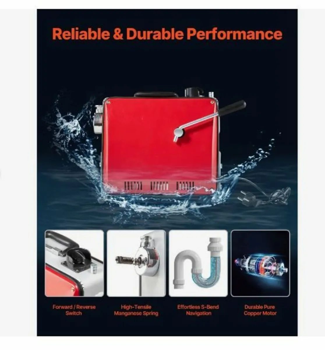 Drain Cleaner Machine, 400W 1400RPM - Image 2
