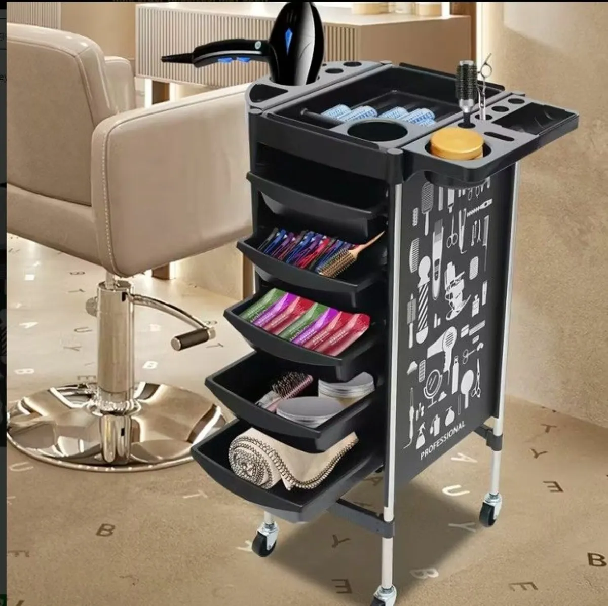 Professional Hairdressing Salon Trolley 5 Drawer R - Image 3