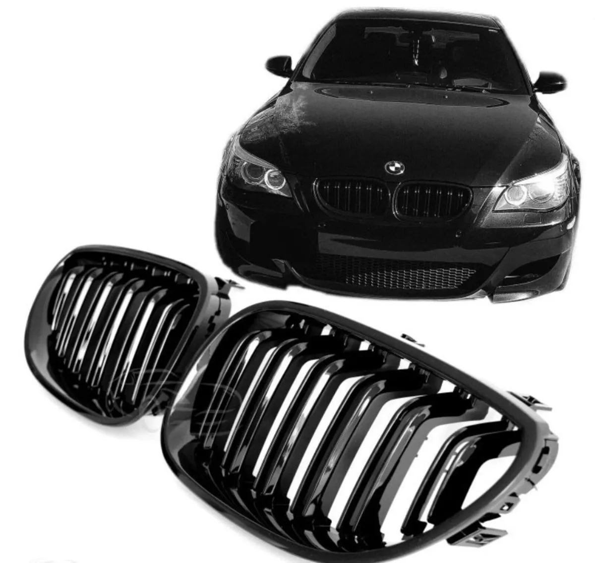 Black Gloss Kidney Grilles for BMW e60/e61 2003-10 - Image 1
