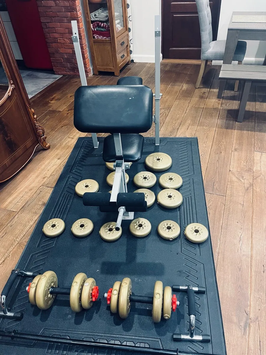 Bench barbell dumbbells and weights - Image 1