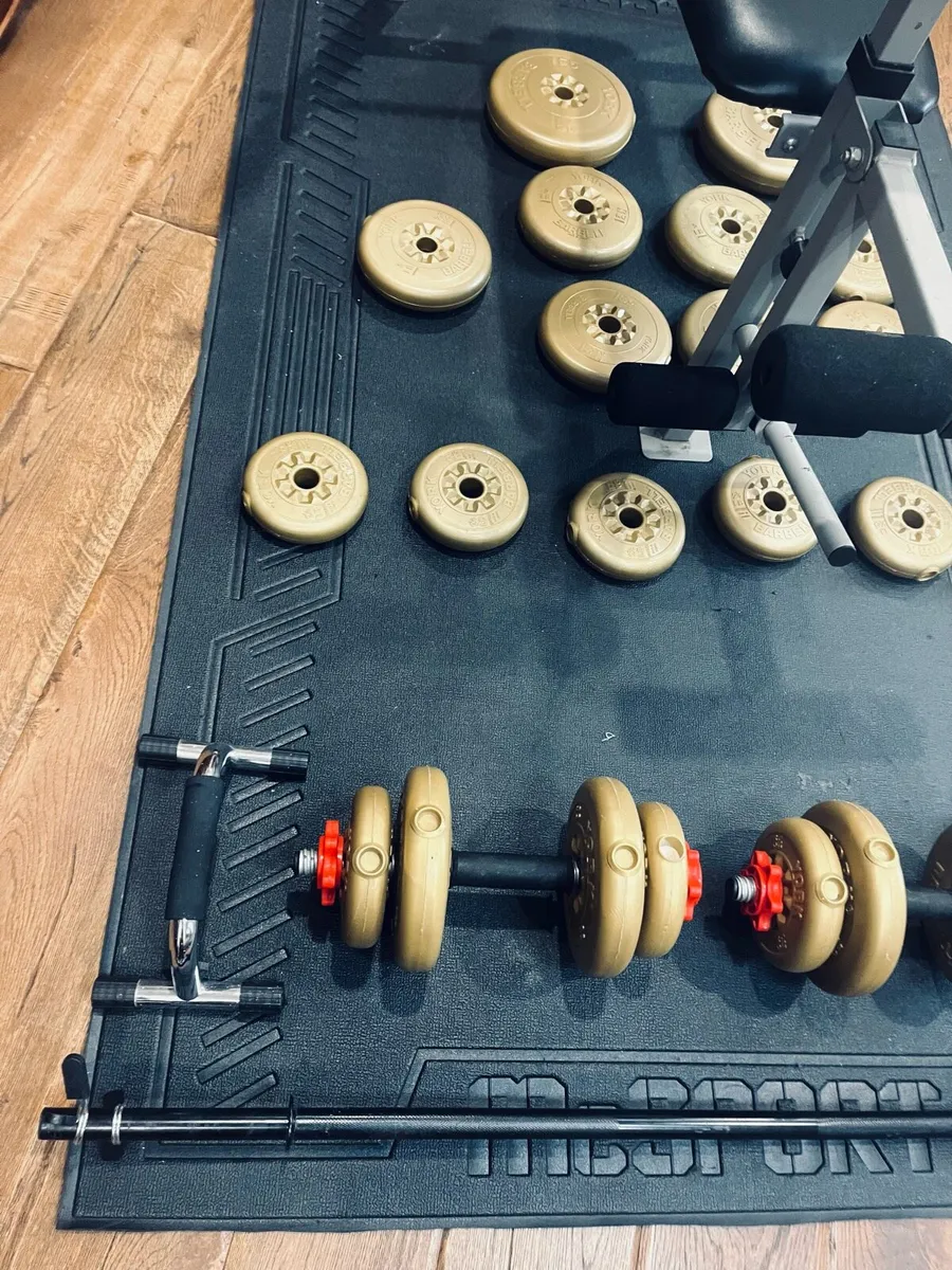 Bench barbell dumbbells and weights - Image 2
