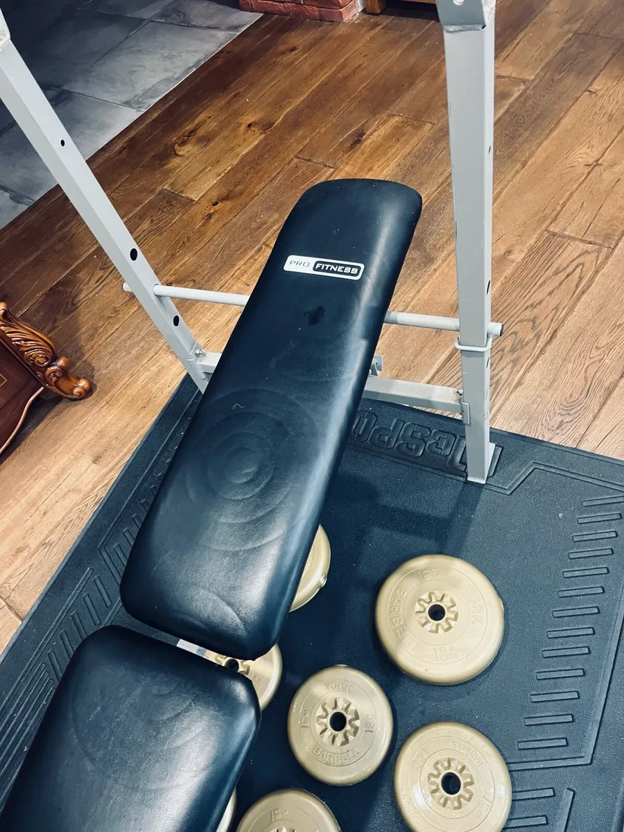 Bench barbell dumbbells and weights - Image 3