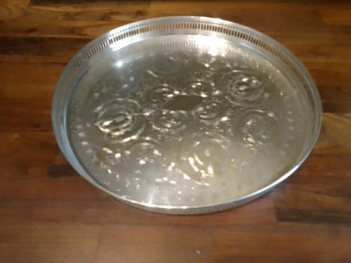 Round Silver Plate Tray - Image 1