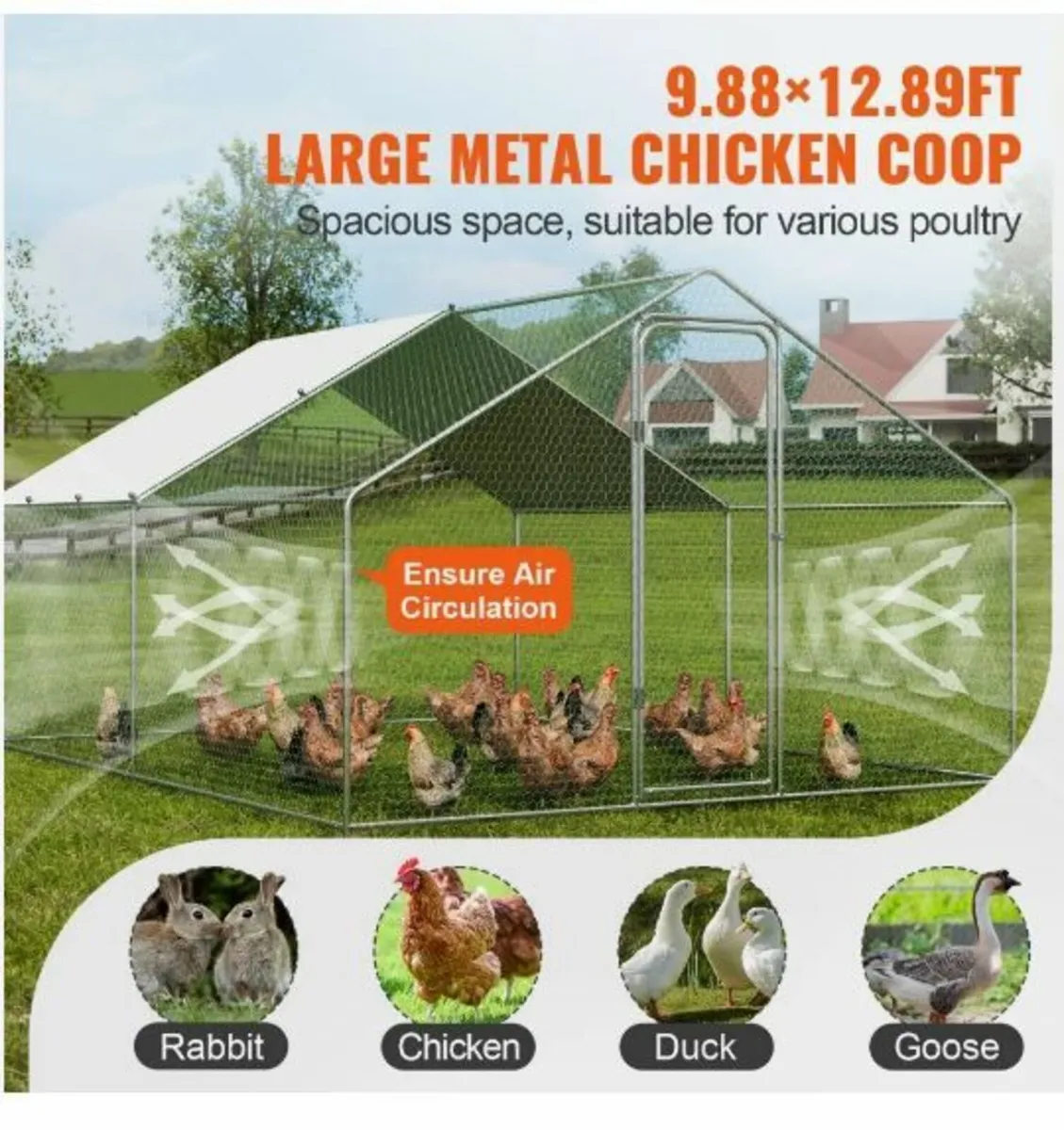Large Metal Chicken Coop, 9.8x12.9x6.5 ft - Image 4