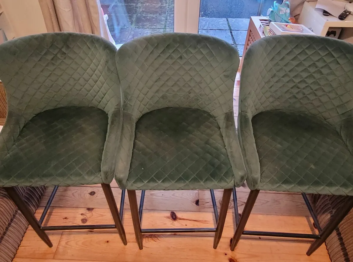 Green Velvet High Stools - Image 3