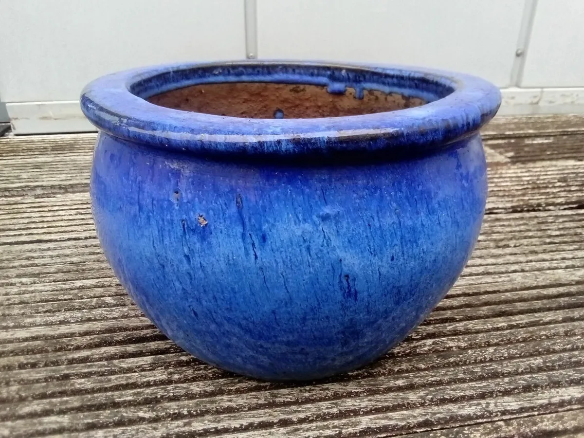 Large Blue Ceramic Plant Pots - Image 1