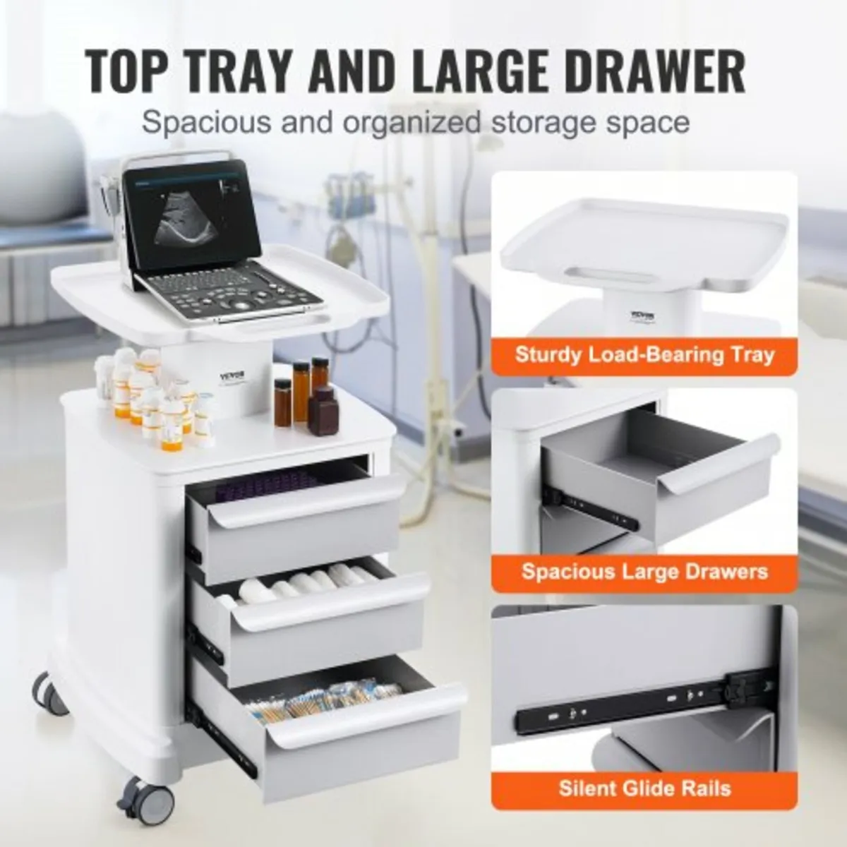 4 Tiers Lab Carts, Lab Utility Cart with 3 Drawers - Image 4