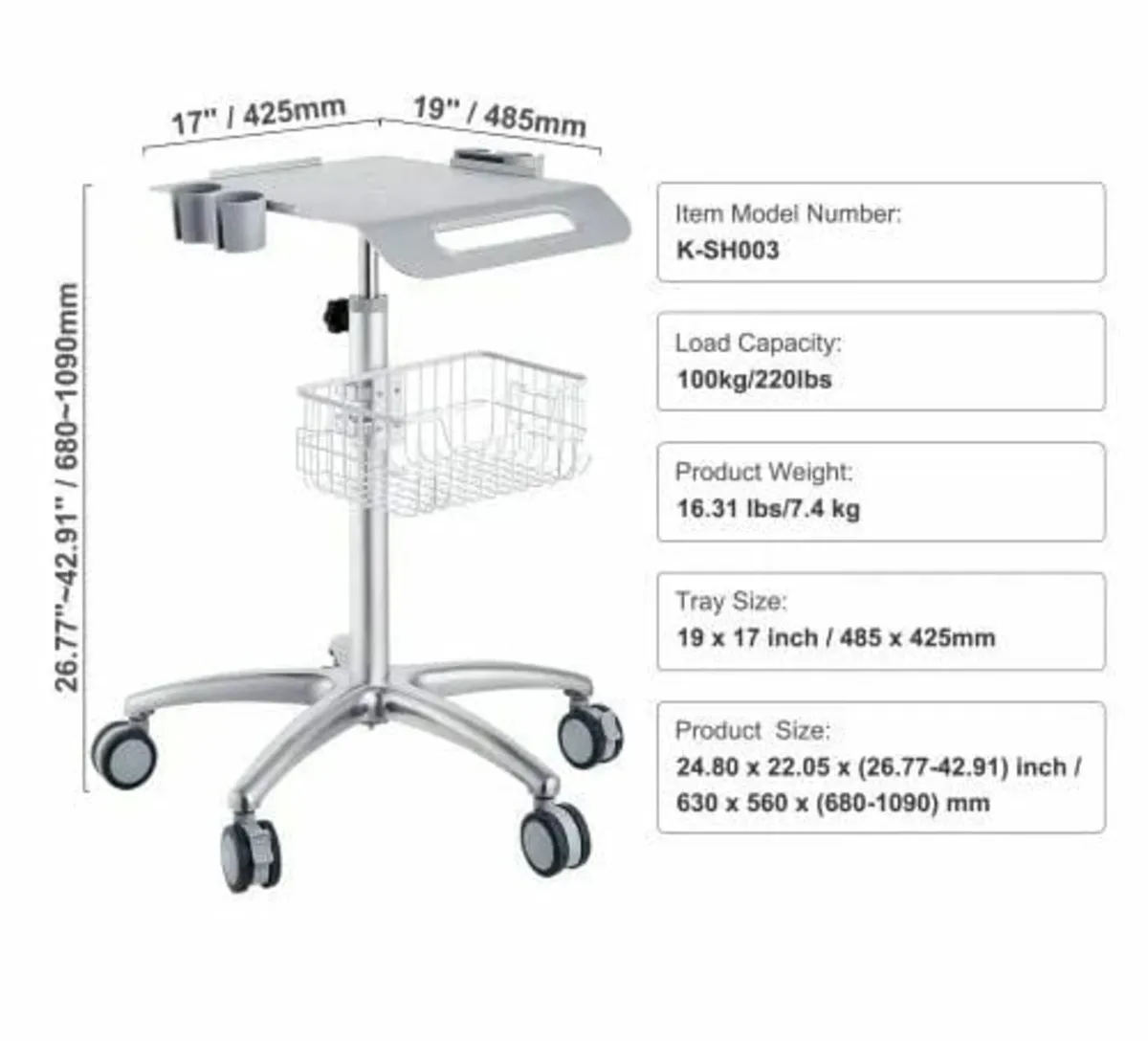 Medical Cart, Salon Cart with Wheels, Mobile Troll - Image 4