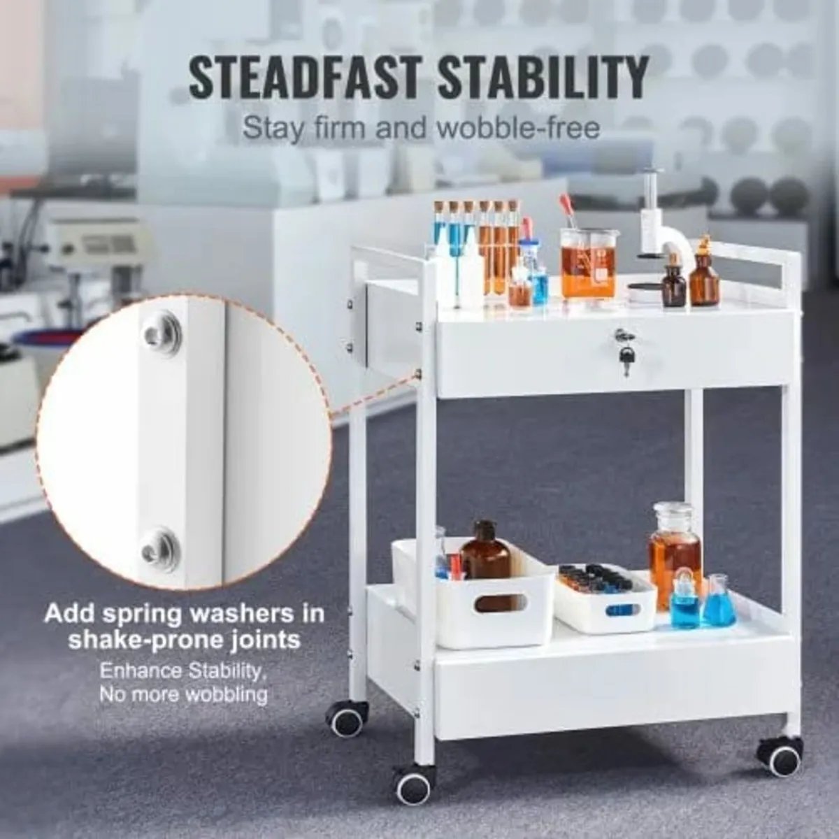 Lab Cart, 2 Tiers Stainless Steel Utility Cart, Me - Image 3