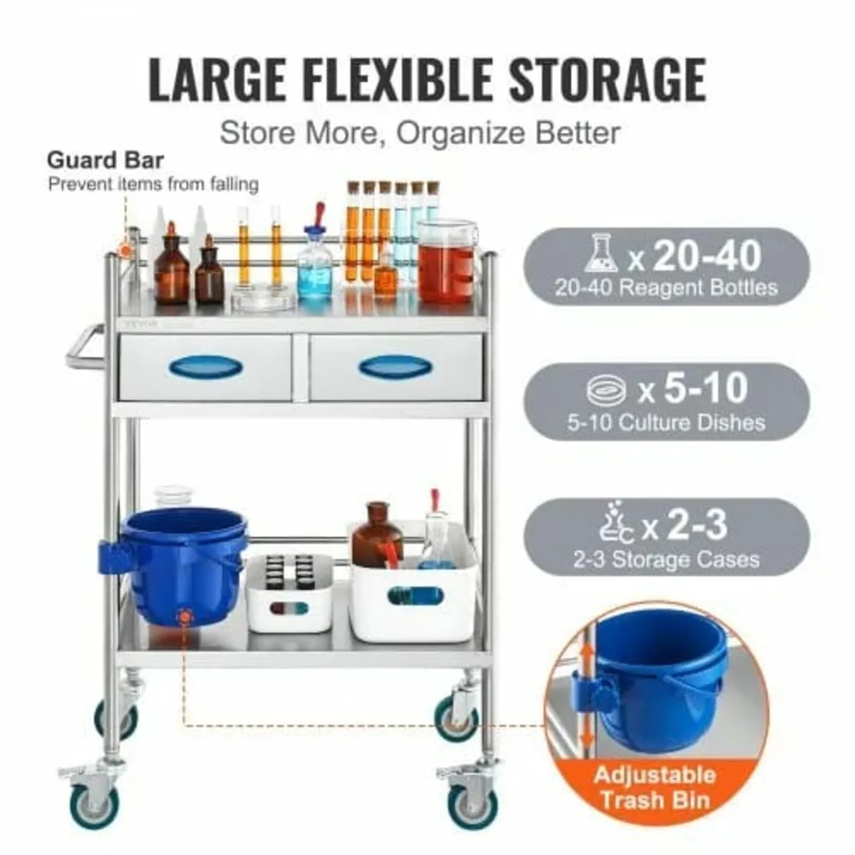Lab Serving Cart, 2 Layers Stainless Steel Utility - Image 4