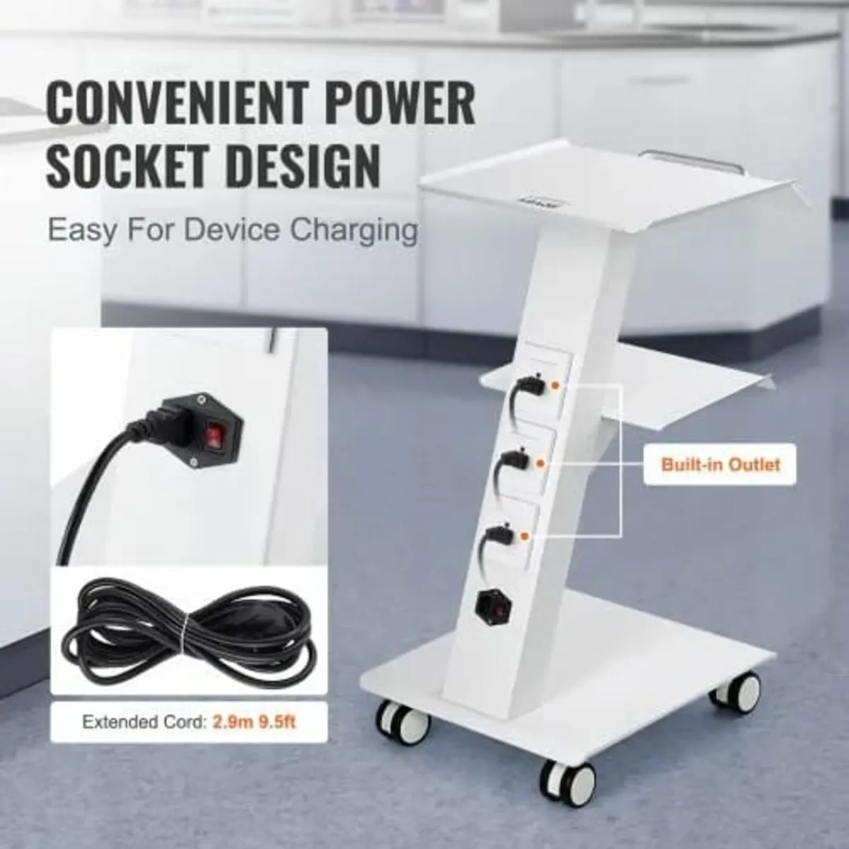 Lab Trolley, Rolling Lab Cart with Built-in Socket - Image 3