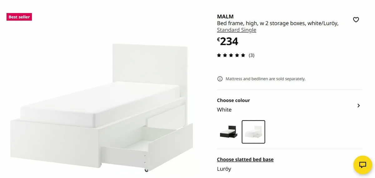 IKEA MALM Single Bed – White – with 2 Drawers - Image 3