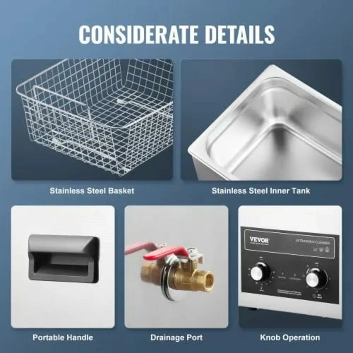 10L Ultrasonic Cleaner with Heater Timer & Basket, - Image 3