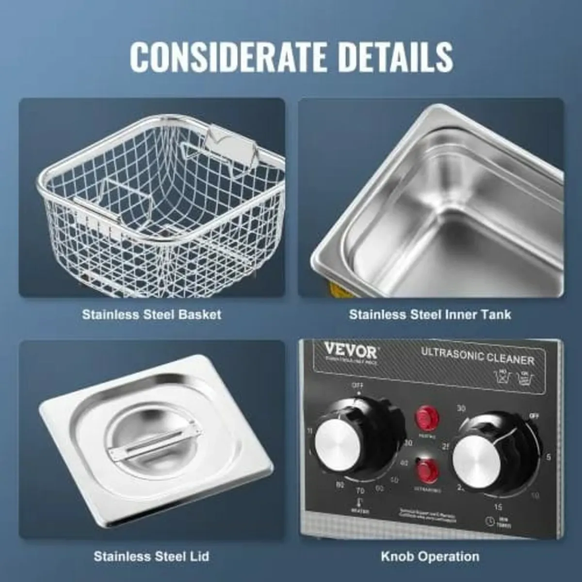 2L Ultrasonic Cleaner with Heater Timer & Basket, - Image 3
