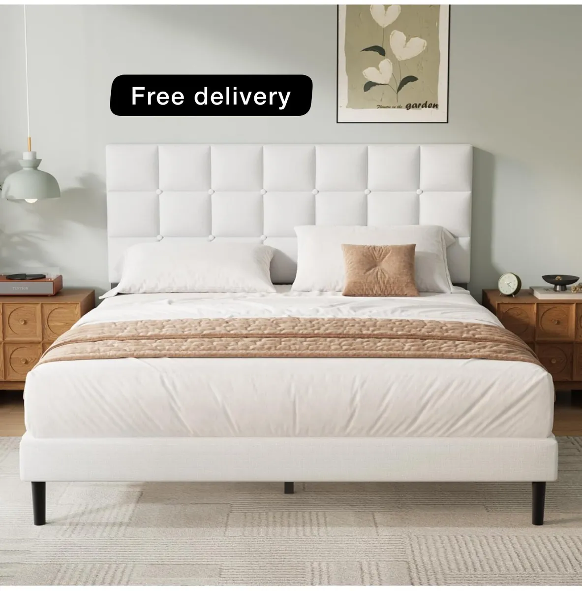 Single Bed Frame, Easy Assembly, Sturdy Wooden Sla - Image 1