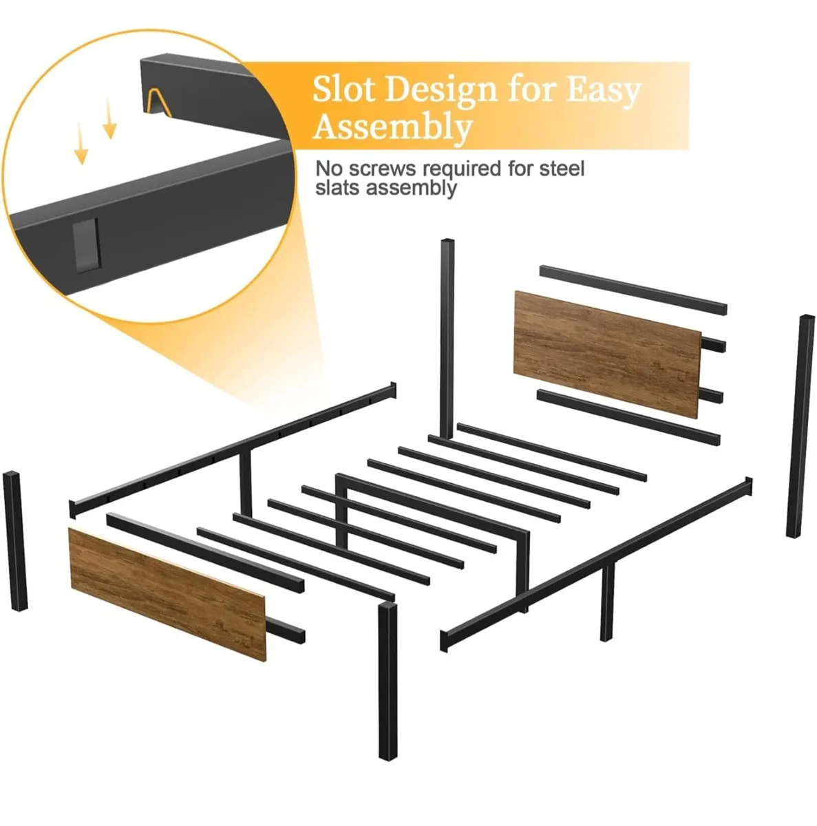 Single Bed Frames with Wood Headboard 31.5cm - Image 2