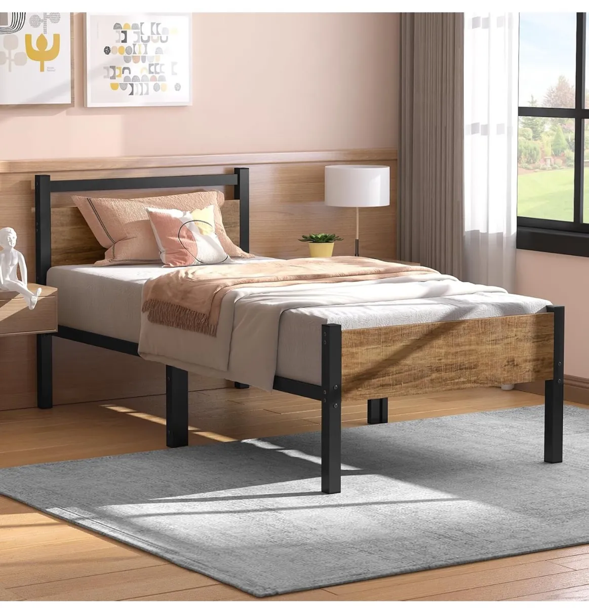Single Bed Frames with Wood Headboard 31.5cm - Image 4