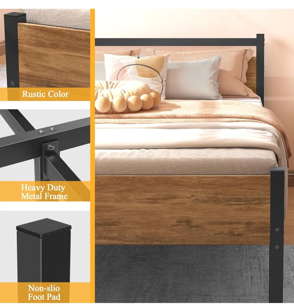 Single Bed Frames with Wood Headboard 31.5cm - Image 4