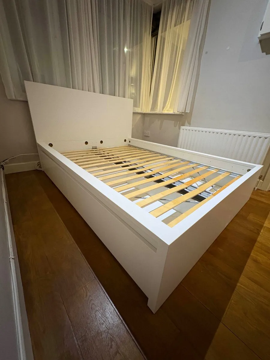 Ikea MALM standard double bed + 4 storage drawers - Image 2