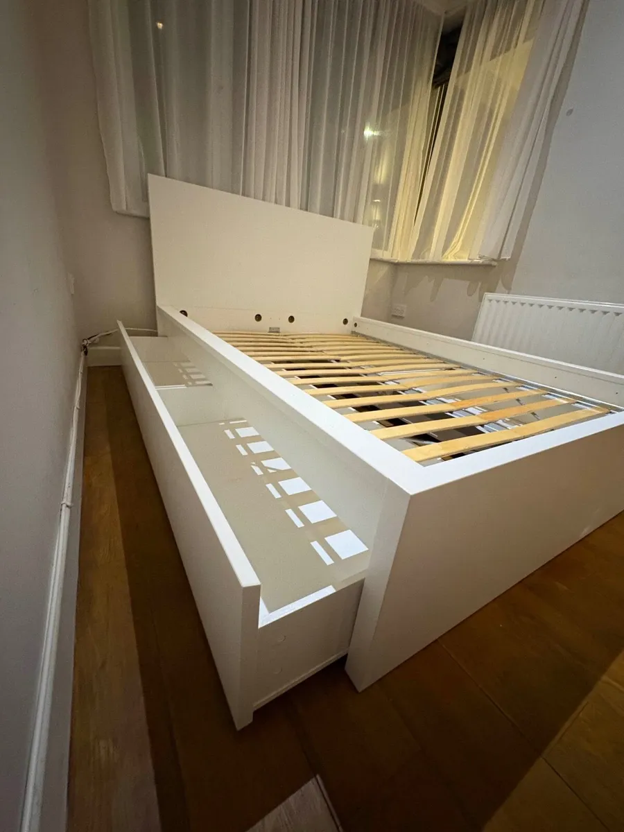 Ikea MALM standard double bed + 4 storage drawers - Image 3
