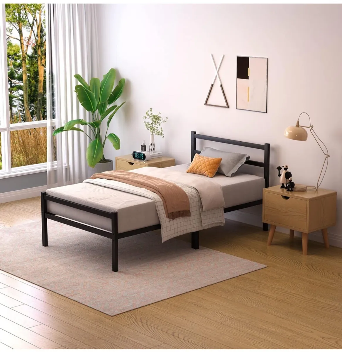 Single Bed Frames with Headboard 3ft Black Metal - Image 2