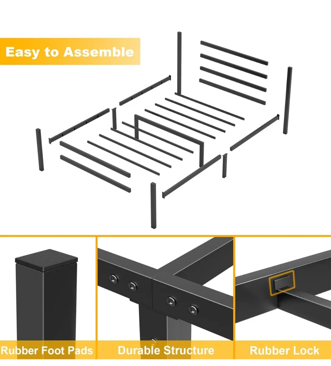 Single Bed Frames with Headboard 3ft Black Metal - Image 3
