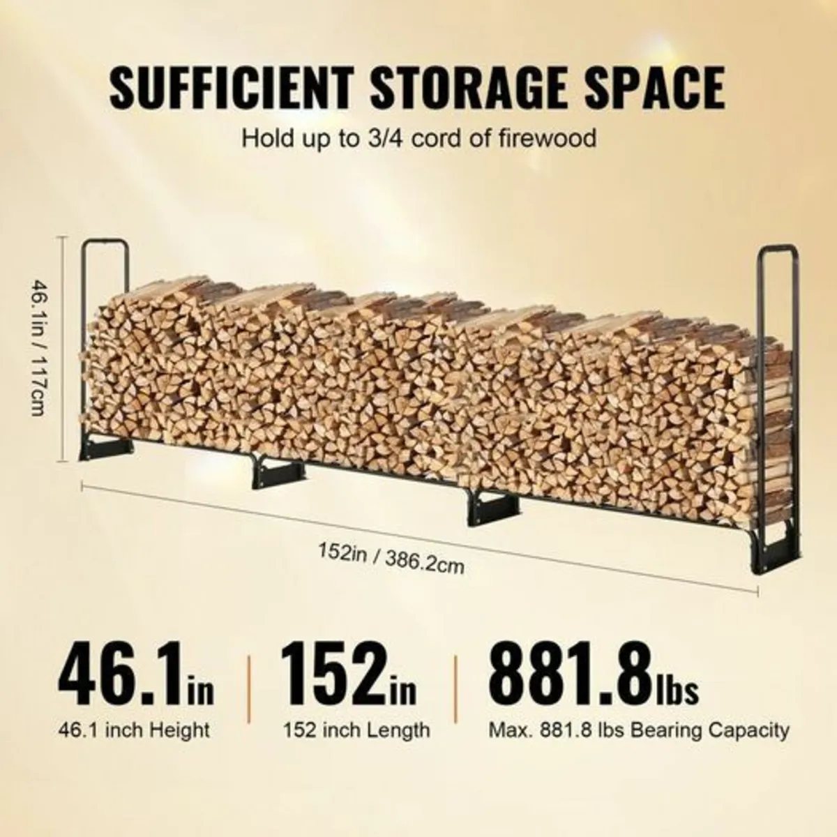 12.7FT Outdoor Firewood Rack with Cover, 152x14.2x - Image 2