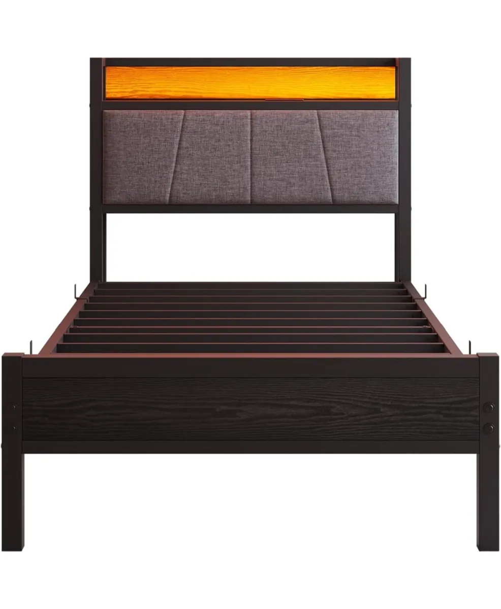 3ft Single Bed Frame with Storage Headboard,LED Li - Image 2