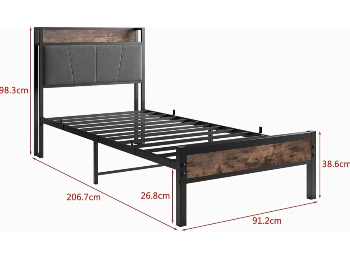 3ft Single Bed Frame with Storage Headboard - Image 3