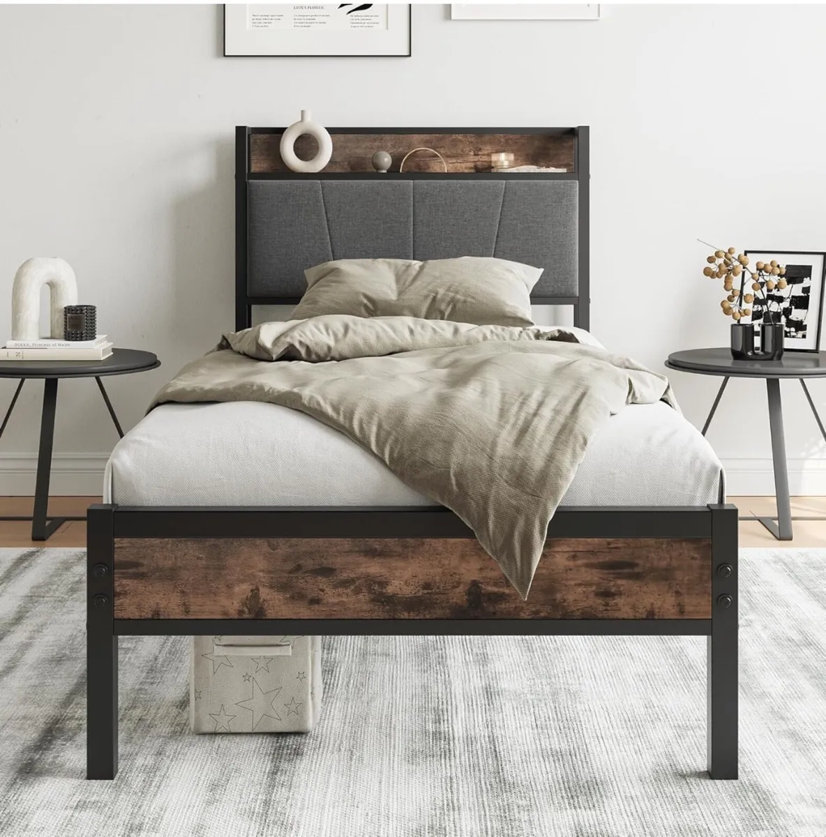 3ft Single Bed Frame with Storage Headboard - Image 1