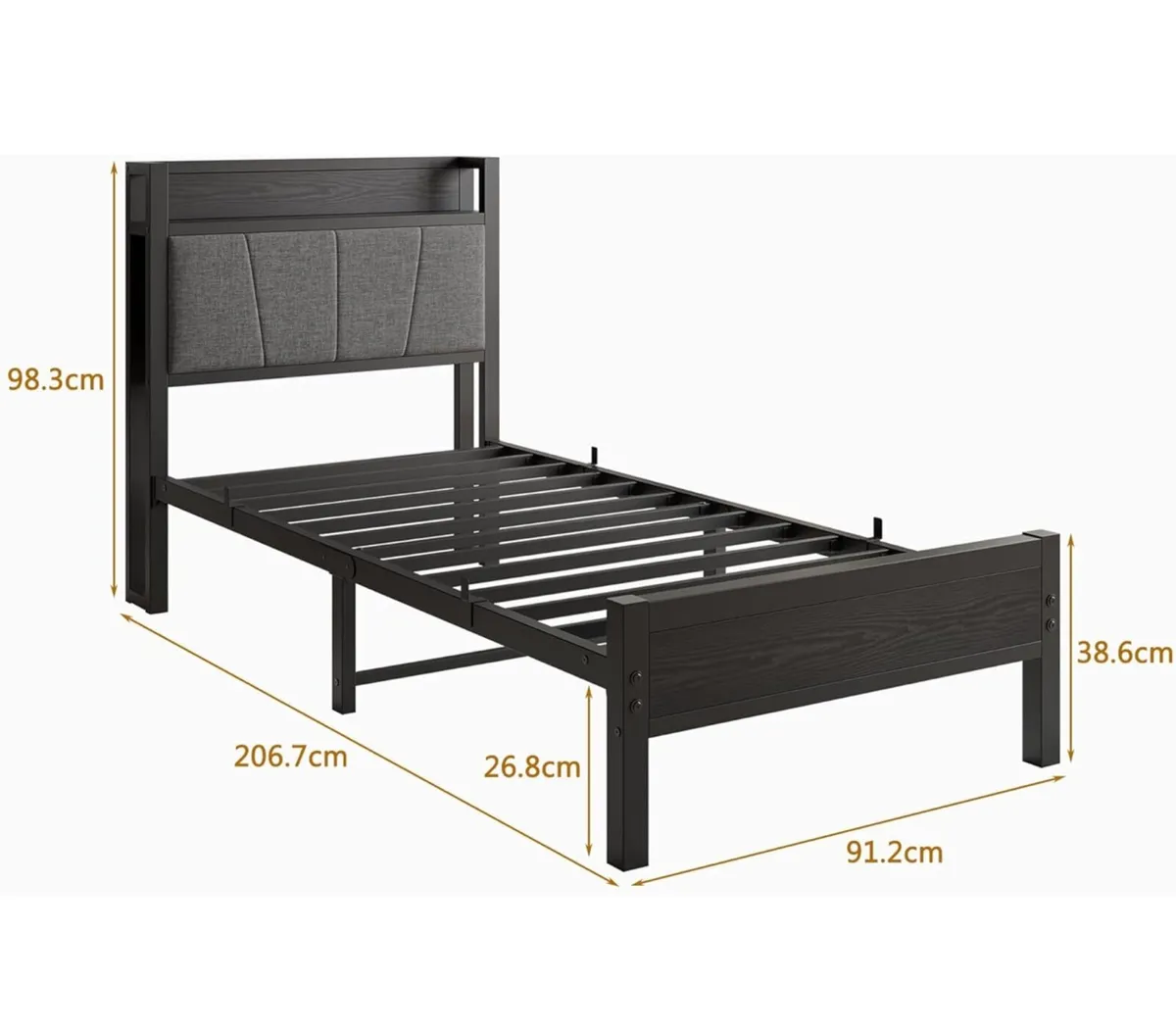 3ft Single Bed Frame with Storage Headboard - Image 2