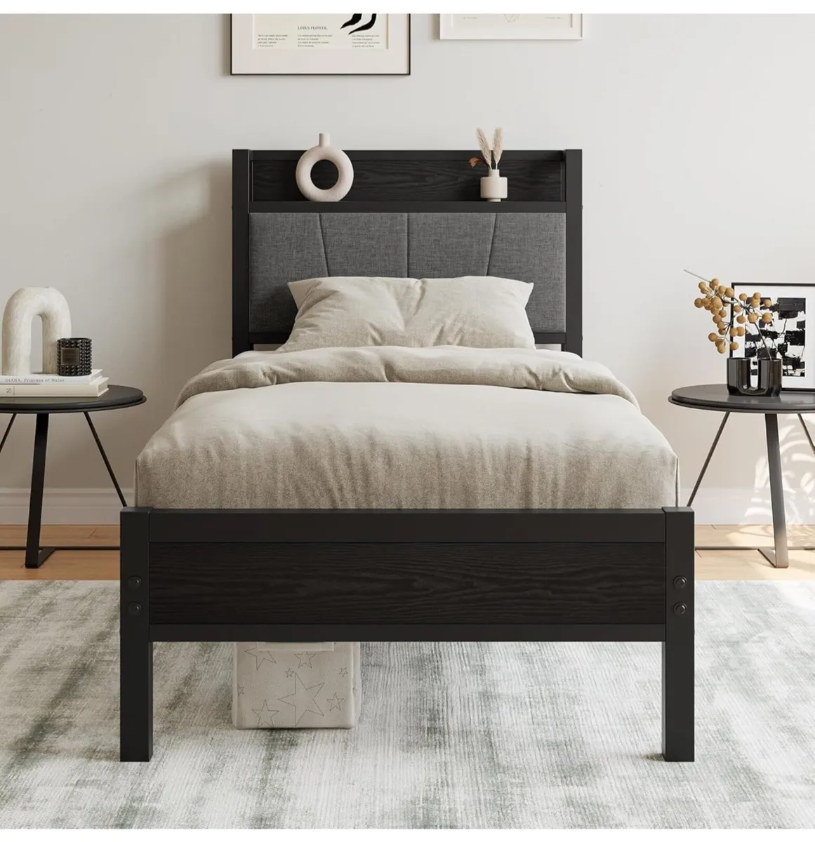 3ft Single Bed Frame with Storage Headboard - Image 1