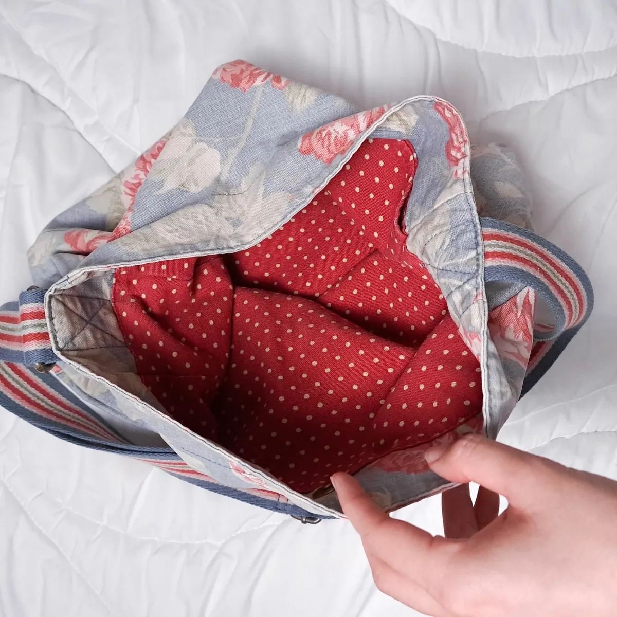 Cath Kidston Blue Pink Floral Fabric Crossbody Bag - Image 2