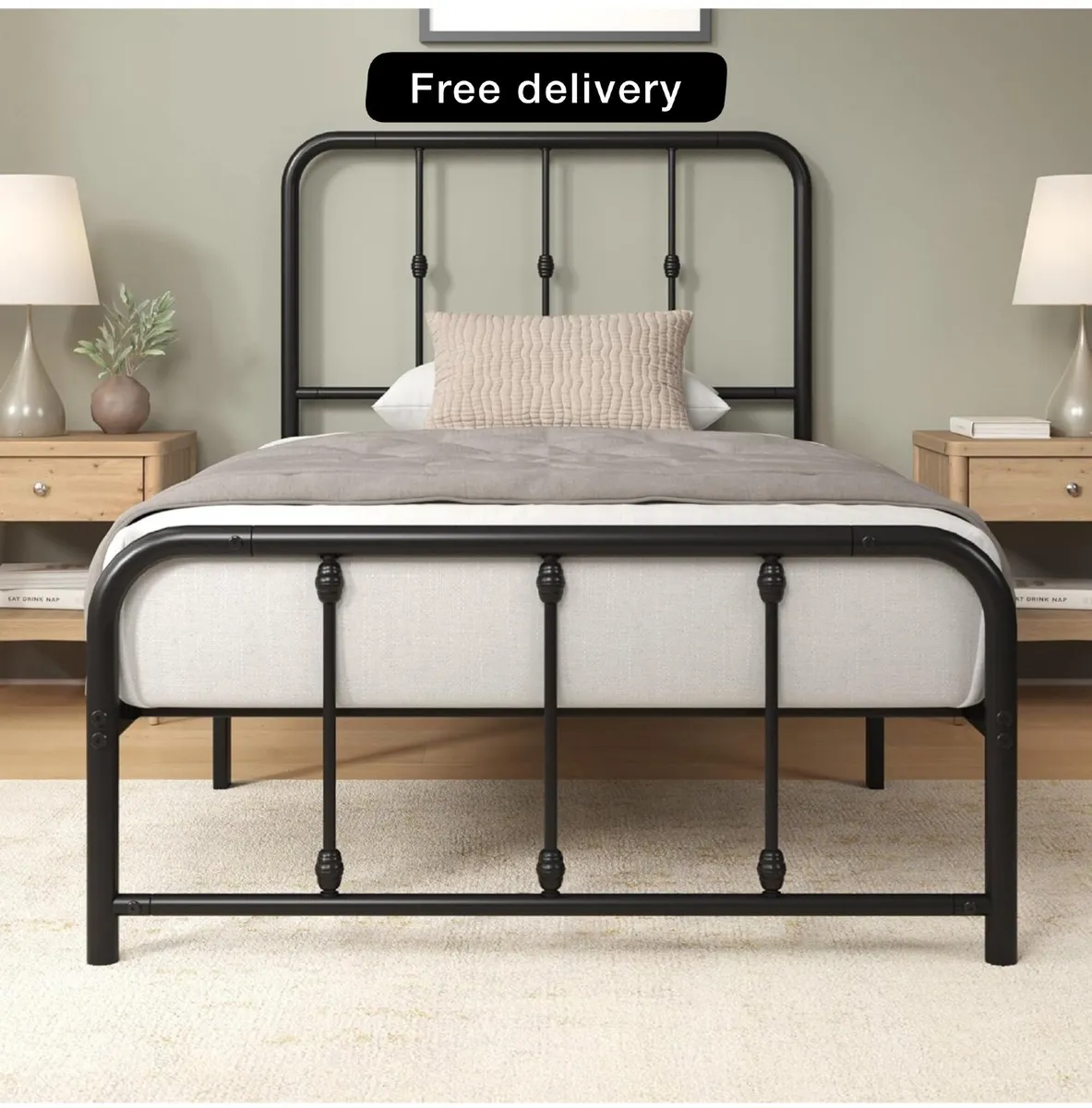 3ft Single Bed Frame 90x190cm, Metal Platform Bed - Image 1