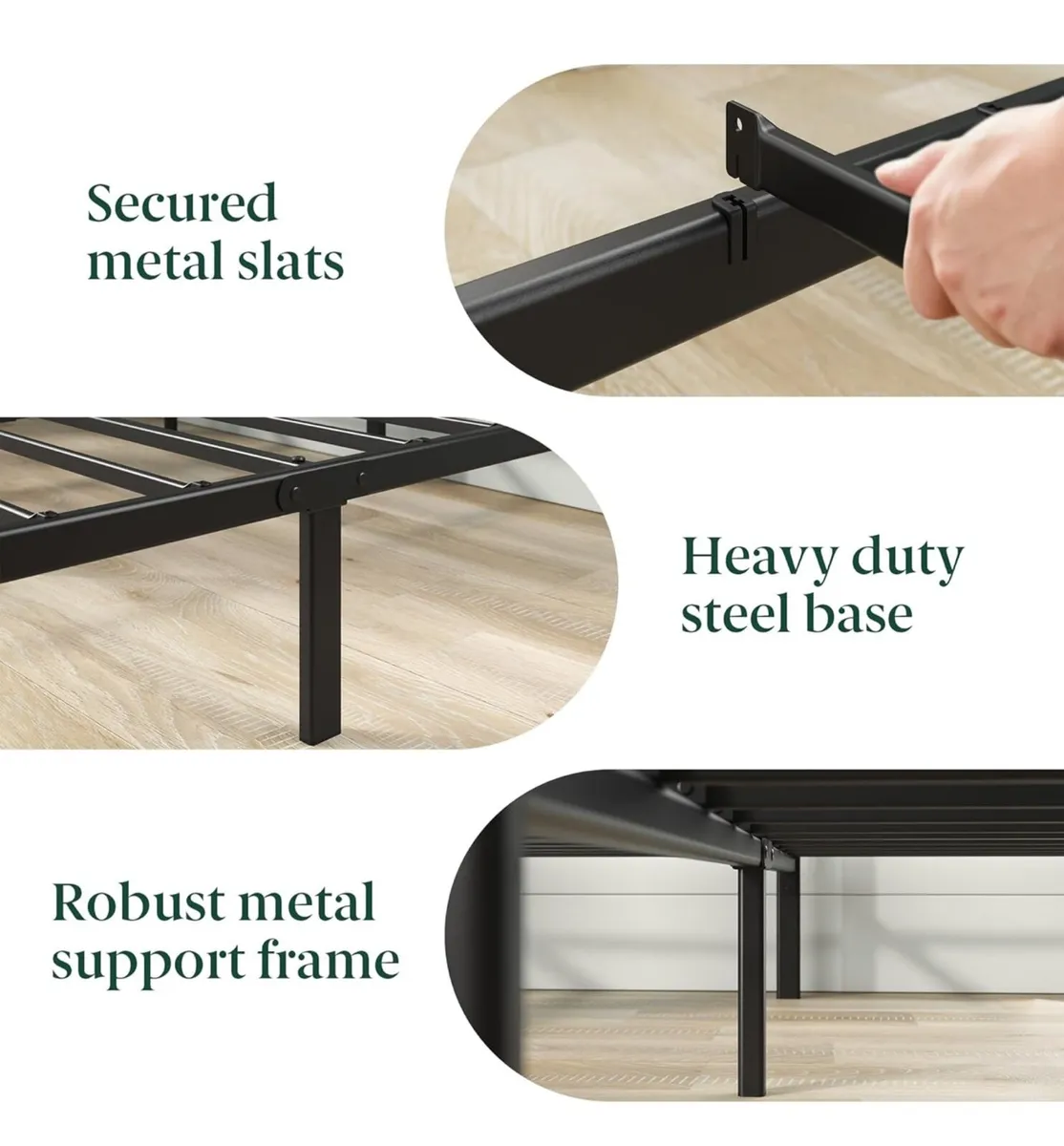 3ft Single Bed Frame 90x190cm, Metal Platform Bed - Image 3