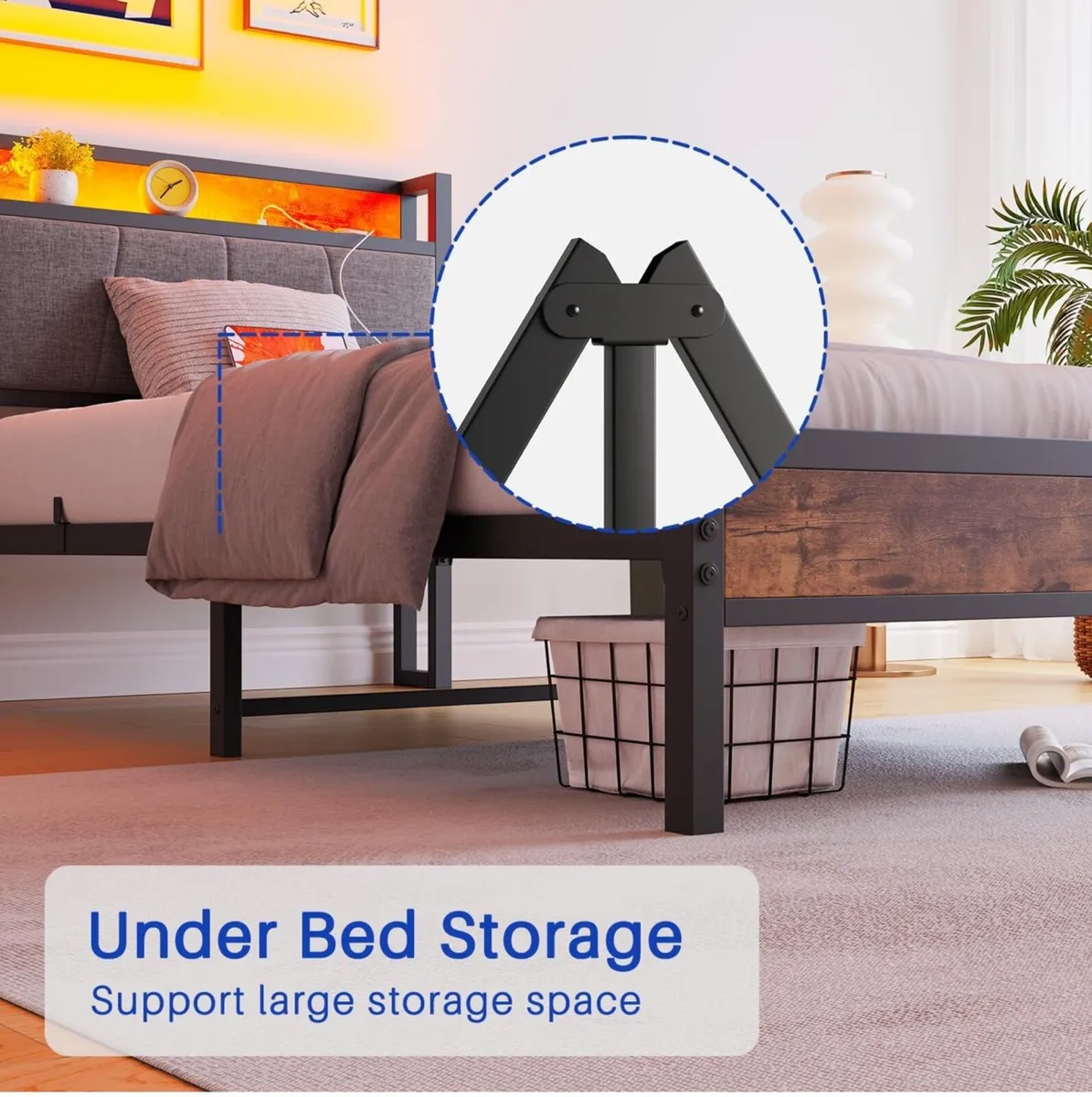 3ft Single Bed Frame with Storage Headboard,LED Li - Image 4