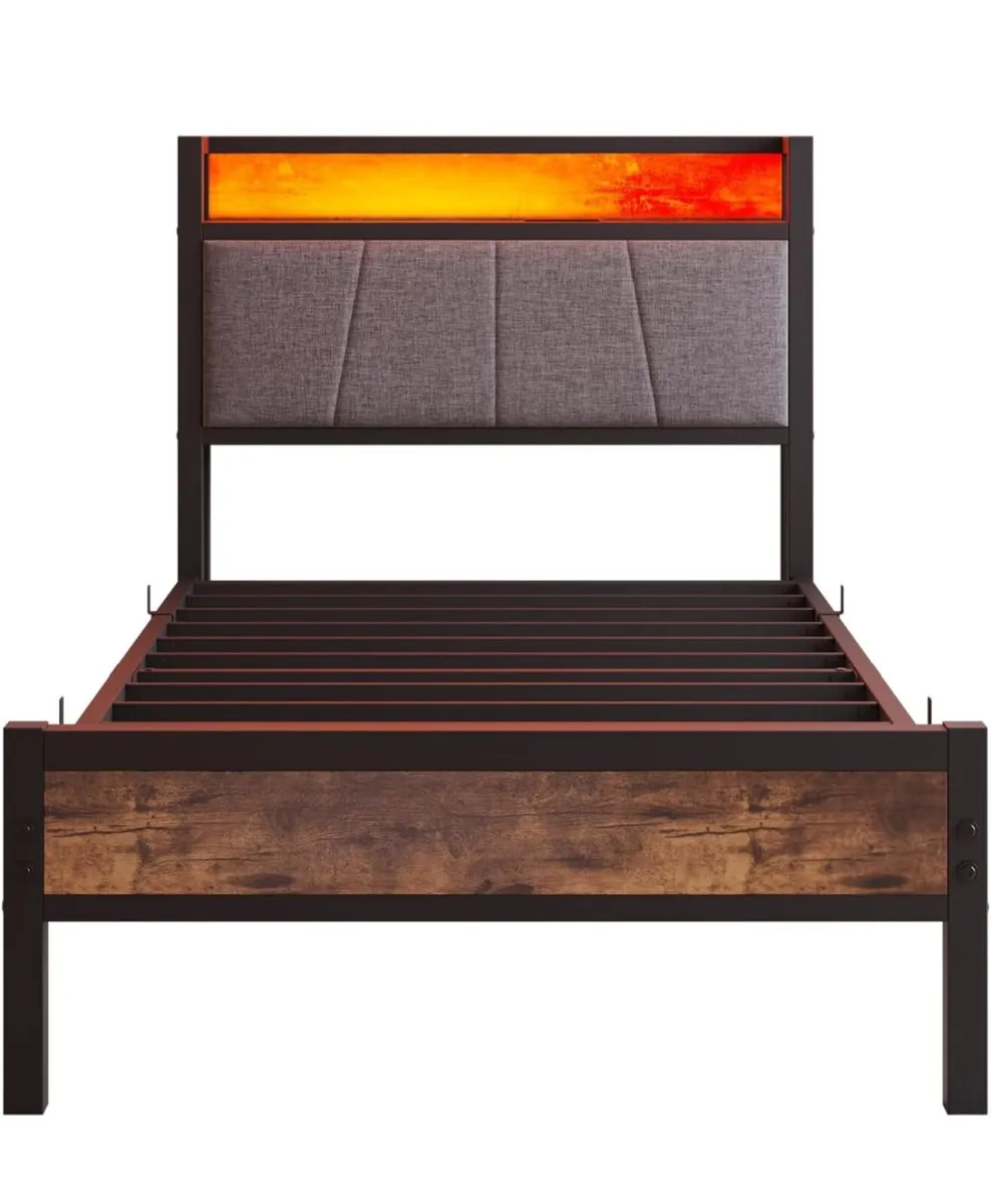 3ft Single Bed Frame with Storage Headboard,LED Li - Image 3