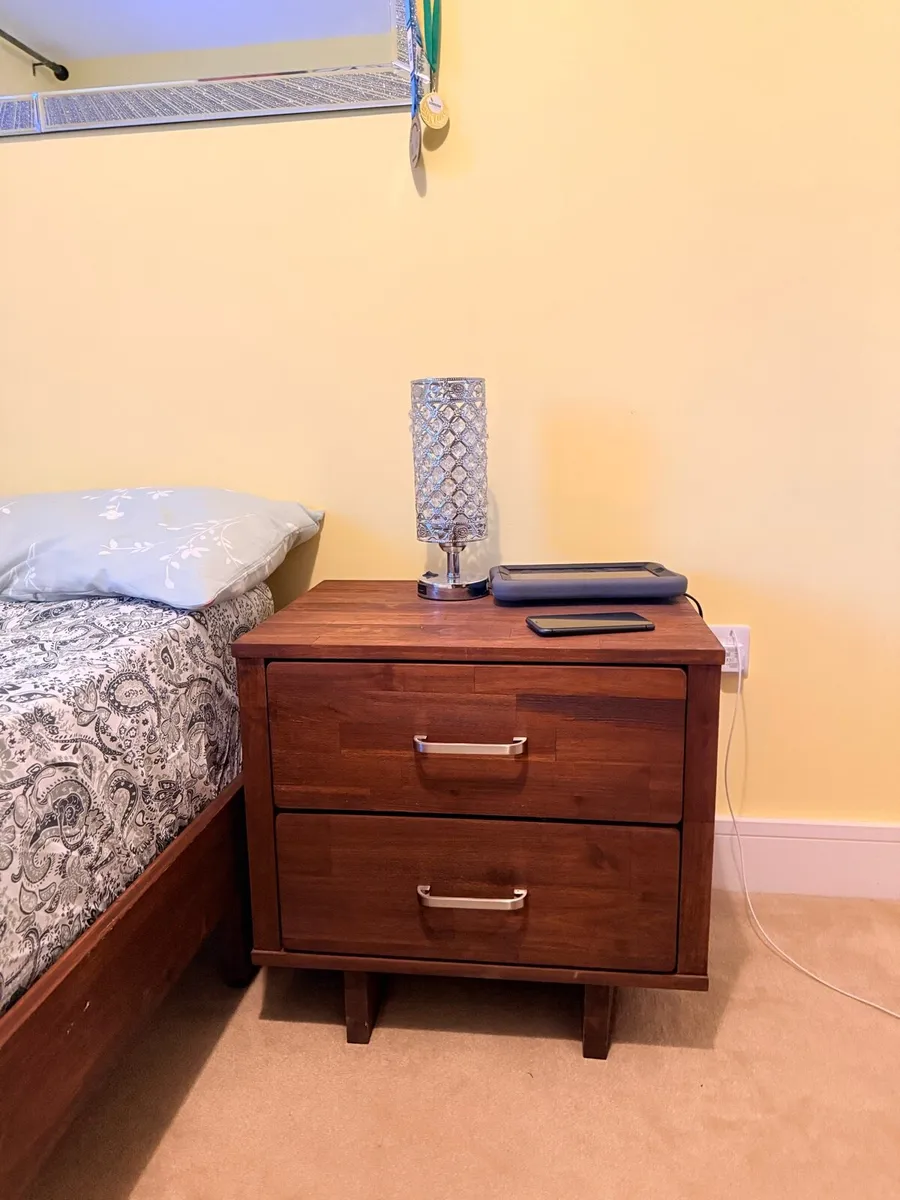 Wooden king size bed mattress, chest & side tabke - Image 2