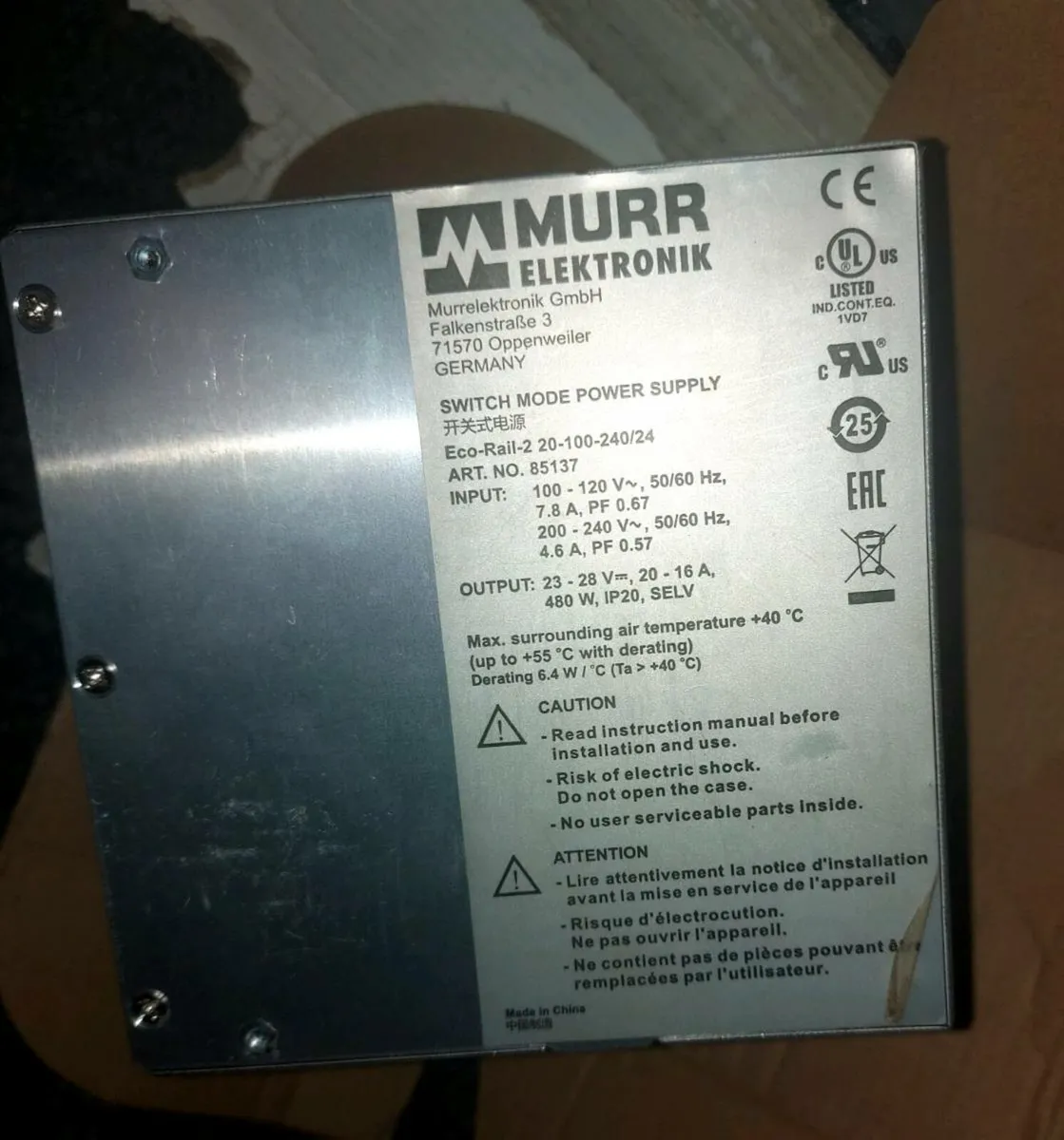 Murrelektronik 85137 Eco-Rail-2 DIN PSU 24V DC 20A - Image 3